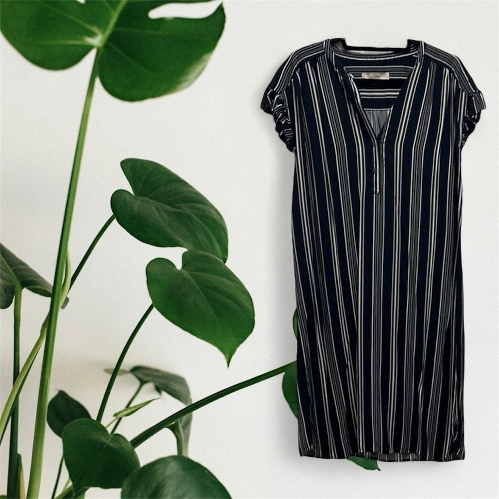 LOFT Navy and White Striped Dress